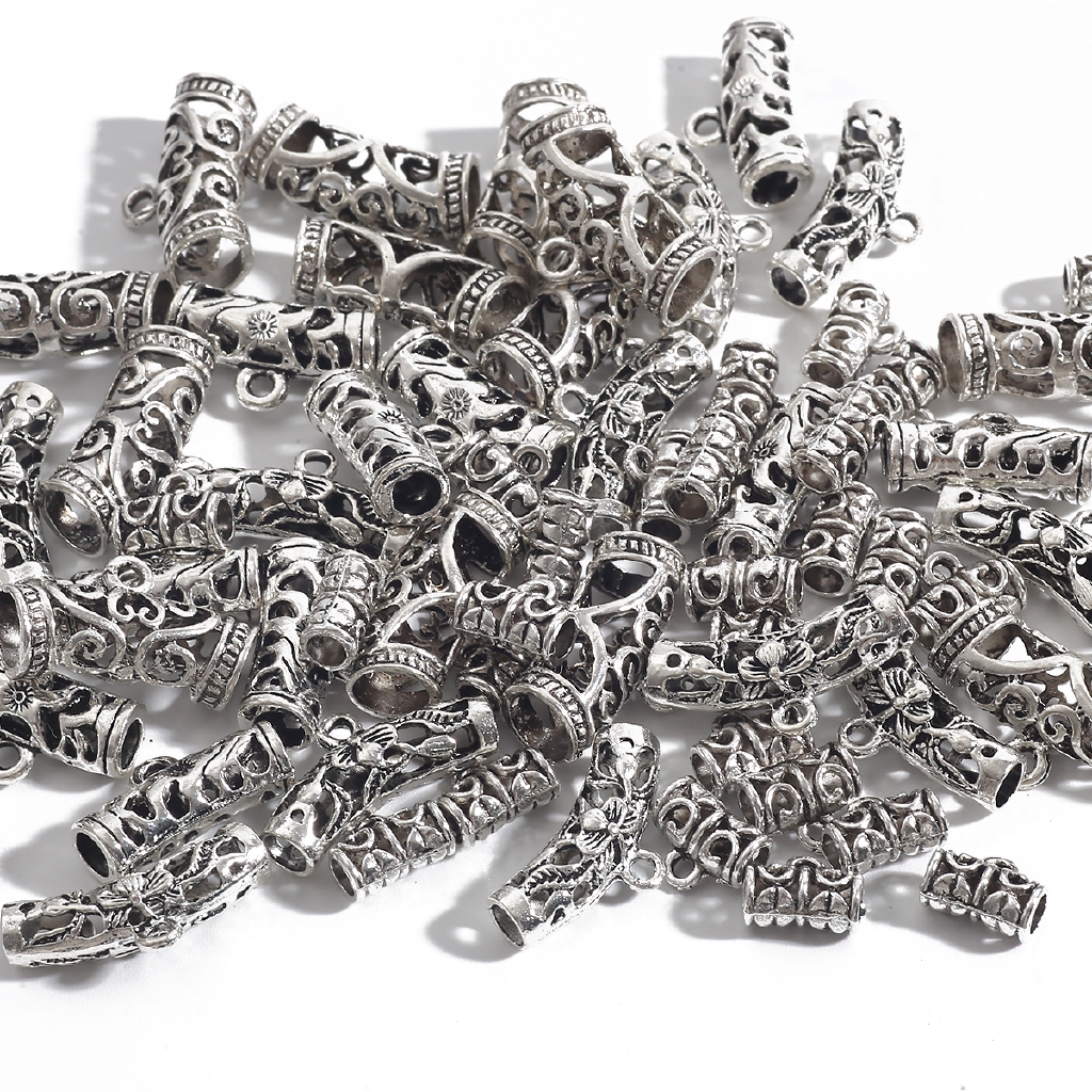 10pcs Manik-Manik Tabung Spacer Bahan Metal Warna Silver Tibet Untuk Membuat Perhiasan Charms