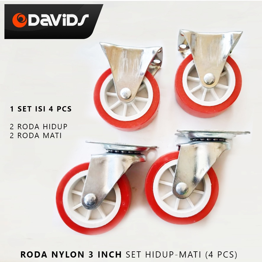 Roda Troli Etalase Lemari Ban Meja Caster Merah 3 Inch Set Hidup Mati