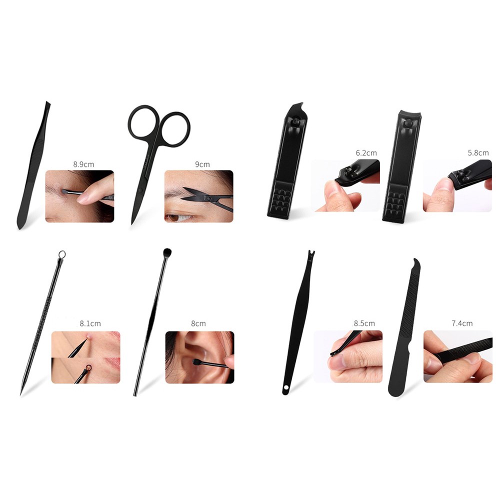 Alat potong kuku/KSBELLE Nail Art Set Manicure Pedicure 15 PCS - CT01 - Black/Silver