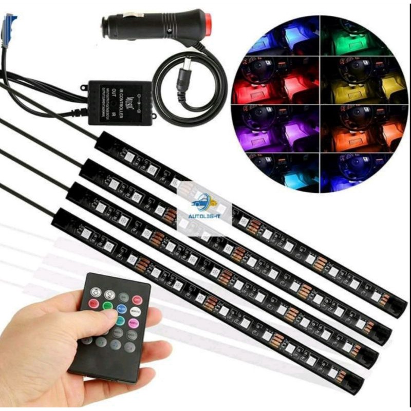 LAMPU LED KOLONG MOBIL LAMPU DASHBOARD 16 WARNA+REMOT ADA SENSOR MUSIC