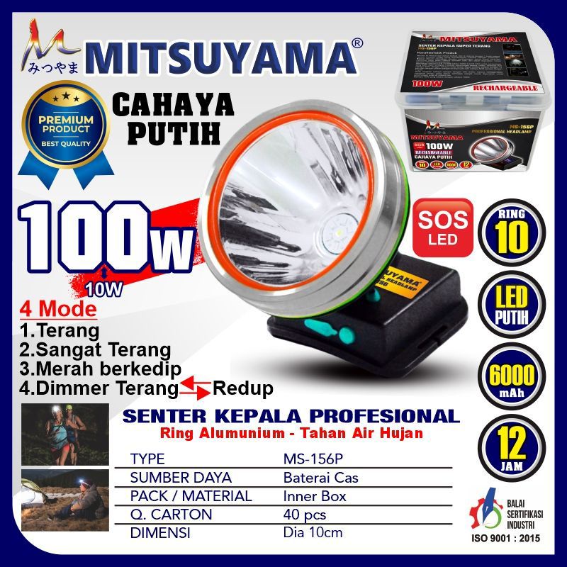 Senter kepala jumbo 100watt ring 10 mitsuyama ms 156p