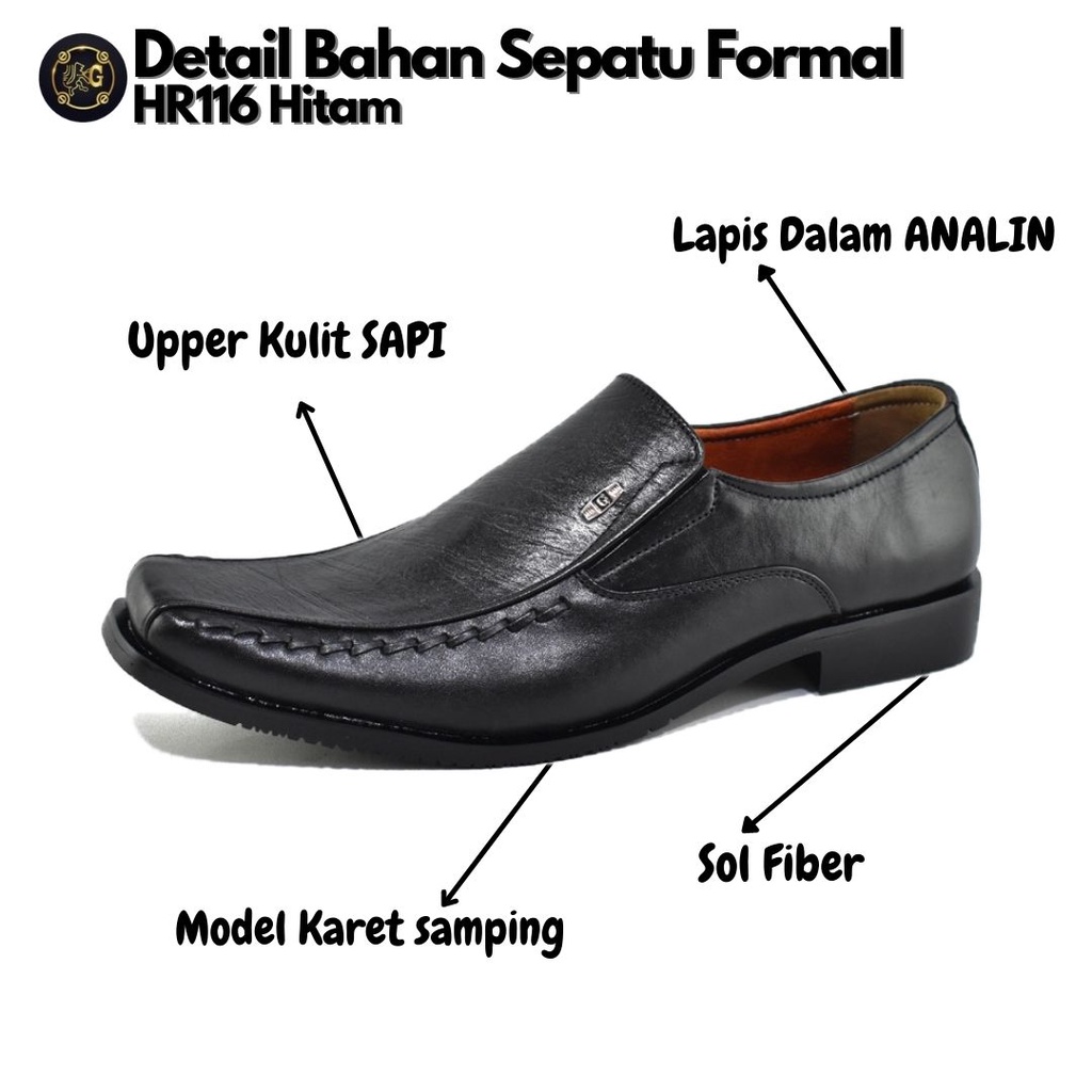 Sepatu Pria Formal Pantofel Kerja Dinas Kantor Model slip on hitam kulit asli original GRUTTY DC002