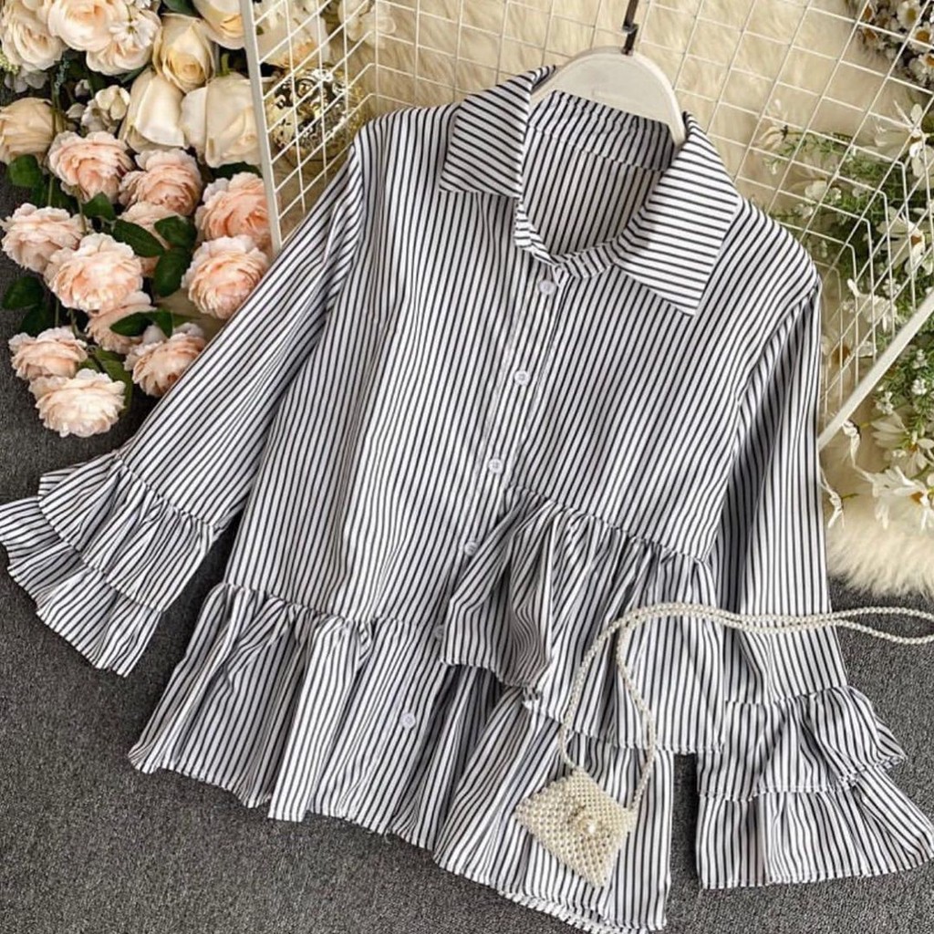 Kenko Top Katun Salur Fashion Muslim Wanita Terlaris Atasan Muslim