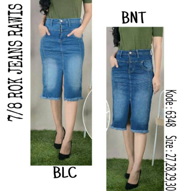 ROK 7/8 JEANS BELAH DEPAN RAWIS WANITA