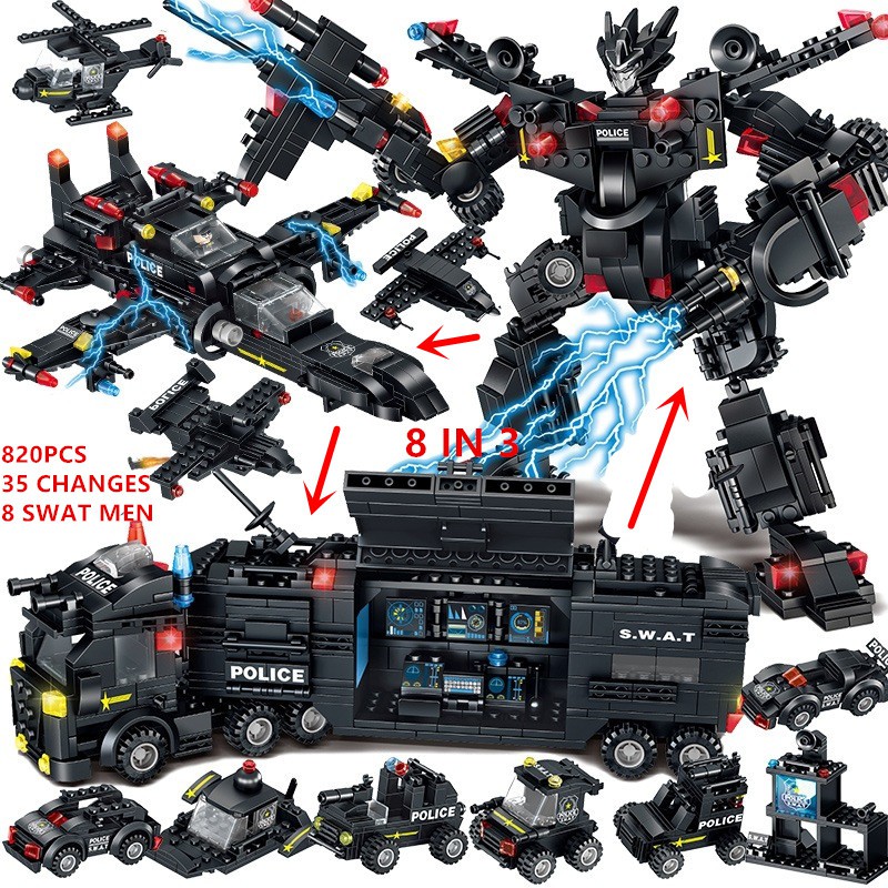 Mainan Lego 820PCS Boys Xmas Gifts Bricks Police Robot SWAT Truck Educational Juguetes Legoed