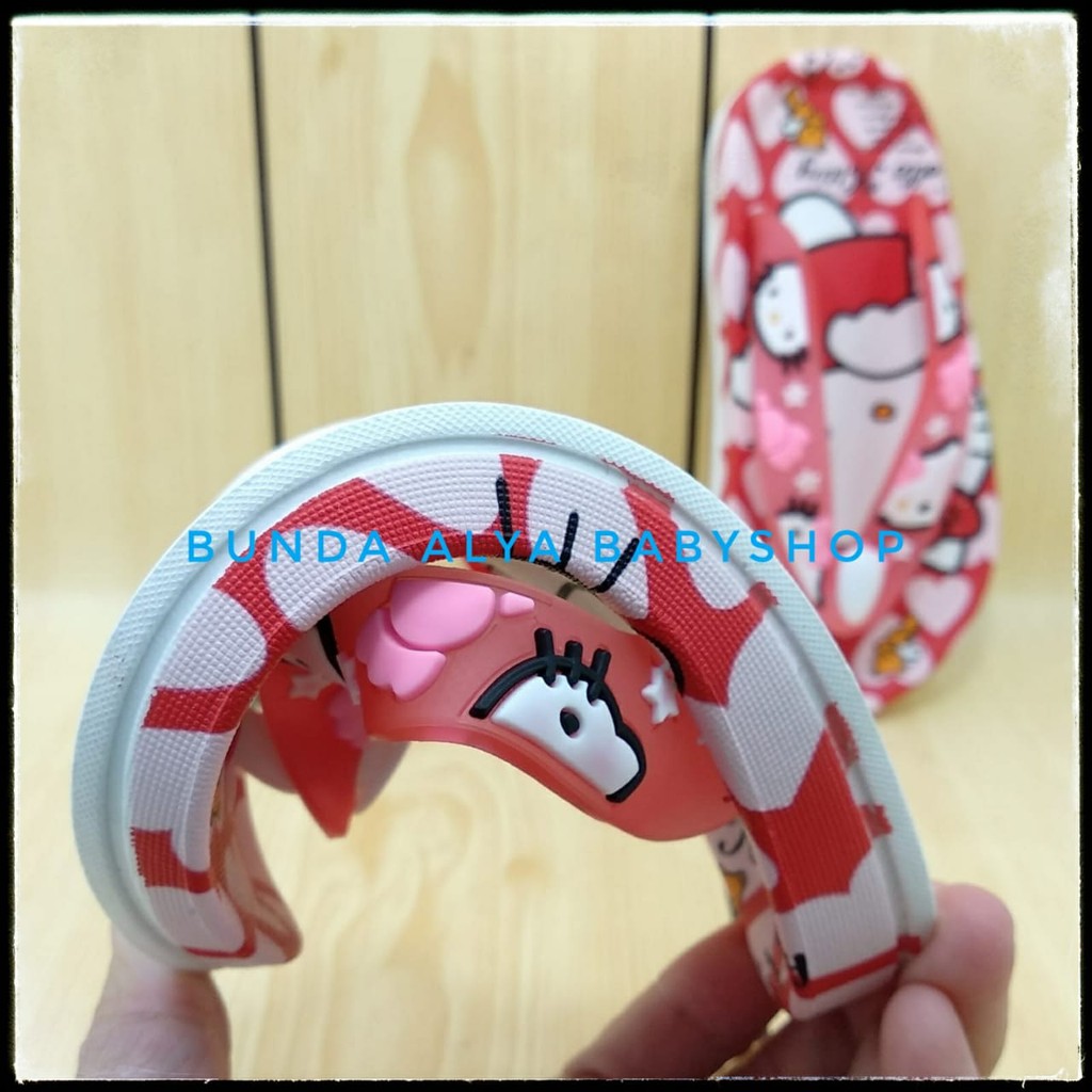 Sendal Anak Perempuan Jepit Usia 2 3 4 5 6 7 Tahun IMPORT MERAH Motif Kitty - Sendal Jepit Anak Cewek Elastis Alas Karet Anti Licin - Sendal Harian Anak Perempuan