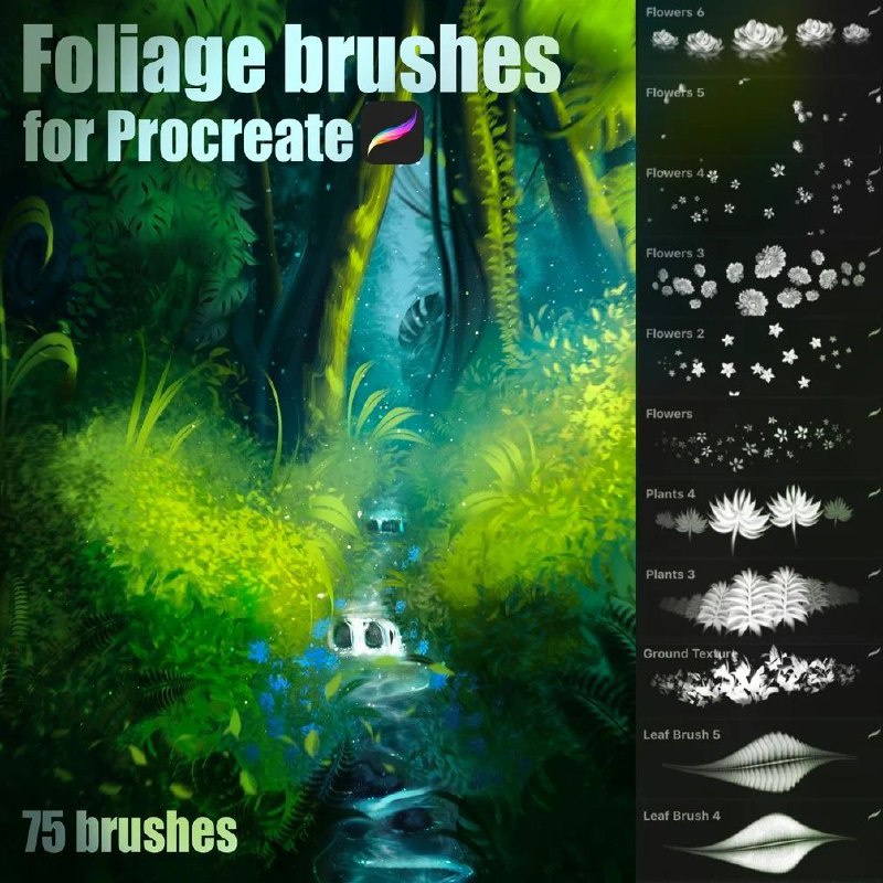 Procreate Brush - 75 Foliage Brushes for Procreate