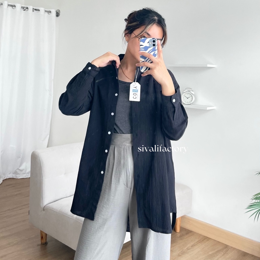 SIVALI Anna Shirt - Kemeja Oversize Linen Wanita 999 - Linen Shirt - Atasan Wanita Lengan Panjang