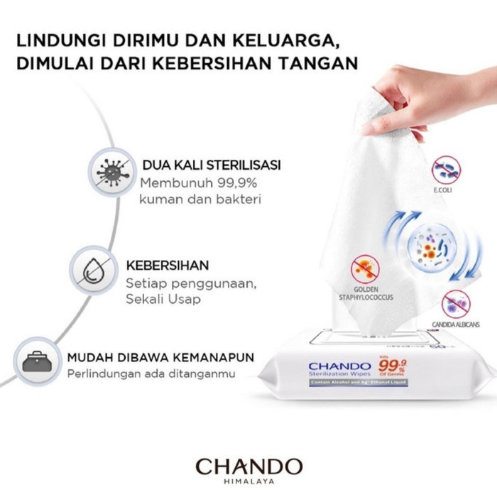 Promo Terbatas - Tissue Basah, Chando Alcohol Wipes, Membasmi Kuman & Bakteri