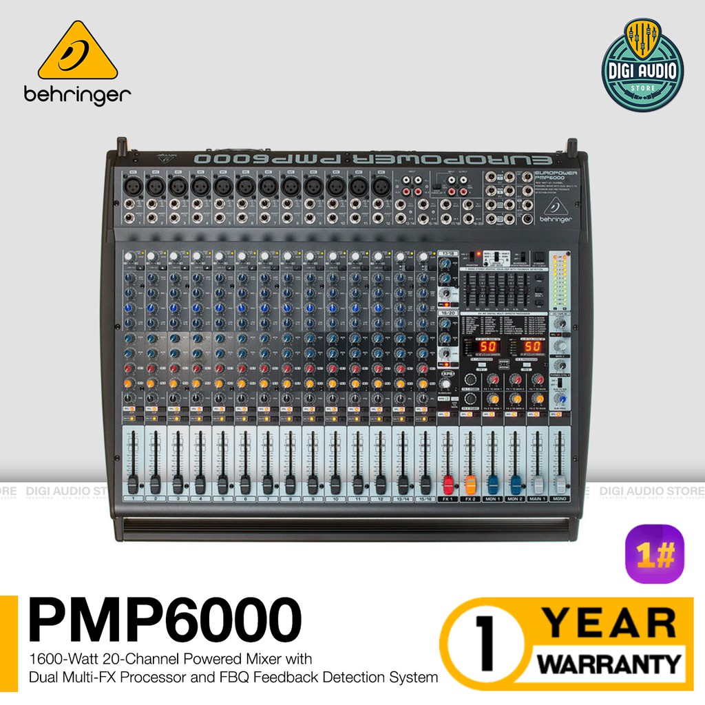 Power Audio Mixer Amplifier Class D 1600 Watt - Behringer PMP6000 - 20 Channel - FBQ - PMP 6000