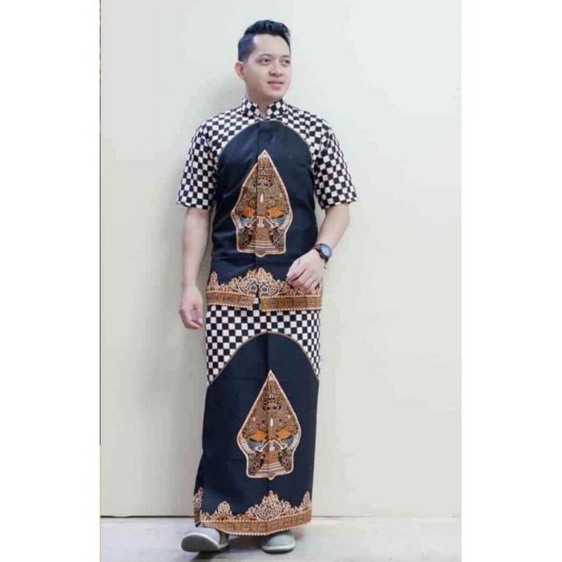 GUNUNGAN HITAM PANJANG BAJU KOKO DAN SARUNG BATIK MOTIF GUNUNGAN HITAM MURAH KAIN HALUS