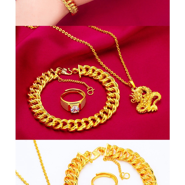 Kalung Liontin Cincin Emas Asli Kadar 375 Motif Naga Aksen Berlian Putih Untuk Pria