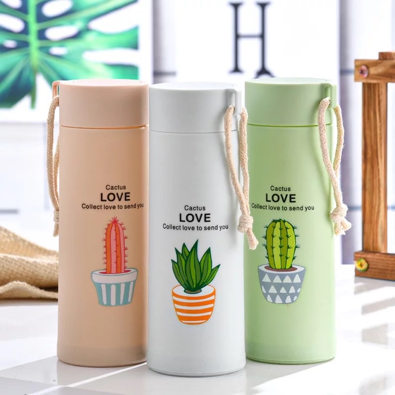 BOTOL KACA Termos Tumbler Unik Motif Tanaman Cactus Kaktus Animal  450 ML Botol Unik Botol Olahraga