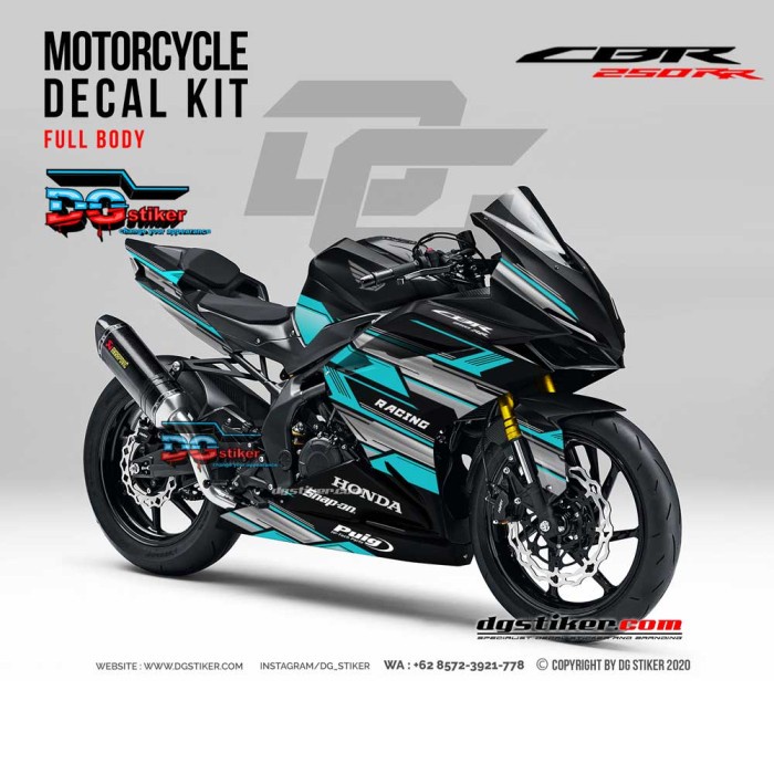 Decal Sticker CBR250RR Hitam Cyan Racing DG Stiker
