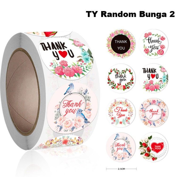 Sticker Label Thank you ukuran kecil 2.5 cm 50 pcs Stiker Terima Kasih Segel Kemasan Amplop-TY Random Bunga 2