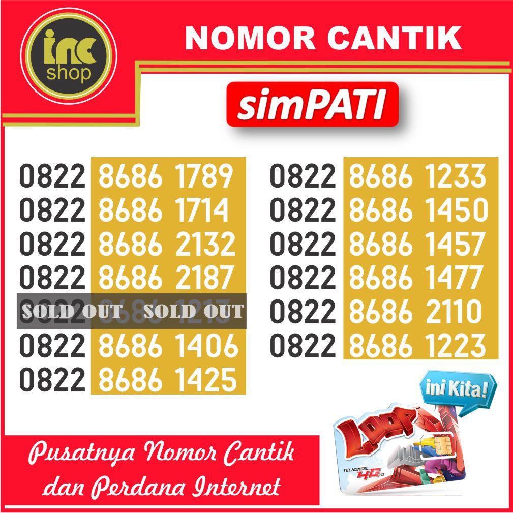 Nomor Cantik Perdana Simpati Loop 8686 Rapih