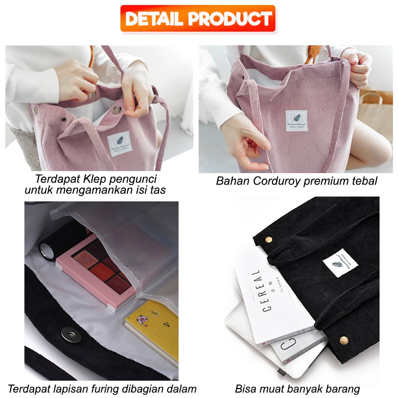 TAS TOTE BAG TOTEBAG SELEMPANG JINJING BAHU WANITA CEWEK KPOP IMPORT KOREA FASHION CORDUROY GF347