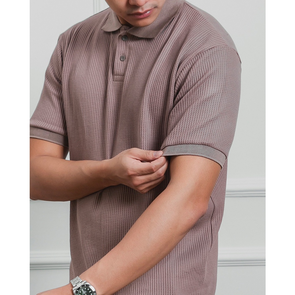 SHIBUYA POLO WAFFLE - Kaos Polo waffle in Taupe