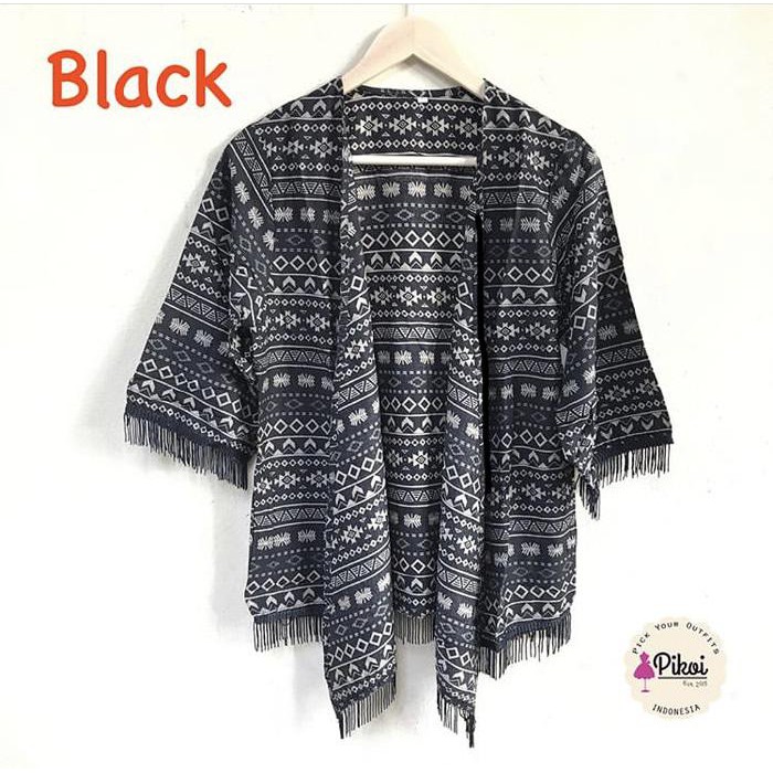 Sangat Populer 506 Cardigan Etnik Fringe / Cardi Rumbai Navy / Outer Batik / Outwear
