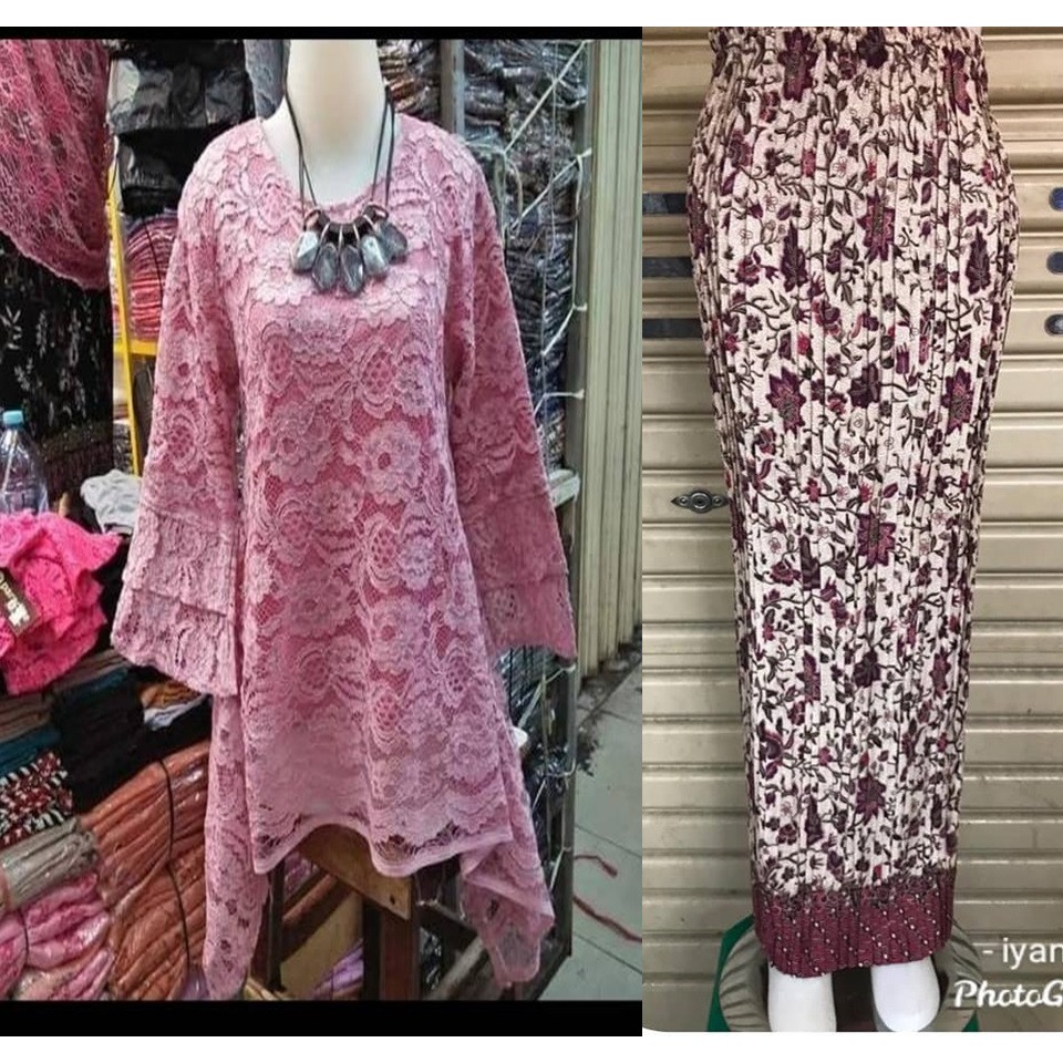 SETELAN KEBAYA BRUKAT DASTY dan rok TERBARU WARNA ABU /ATASAN KEBAYA BROKAT MODERN PESTA KONDANGAN