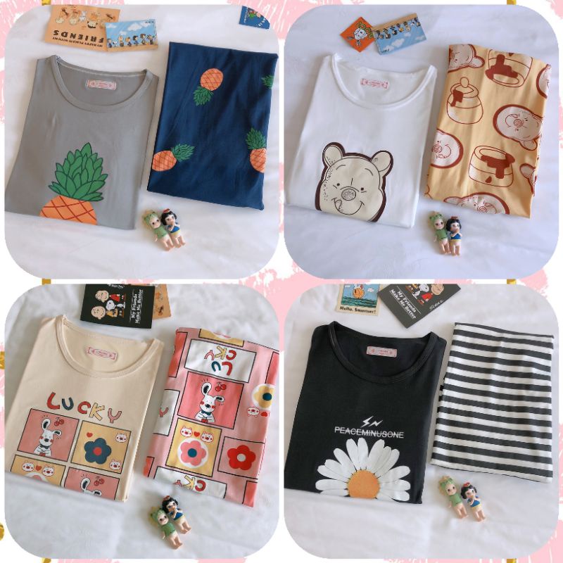 Baaju.id Set Piyama Import Baju Tidur Wanita Lengan Panjang Celana Panjang Motif Kartun Lucu KR1008