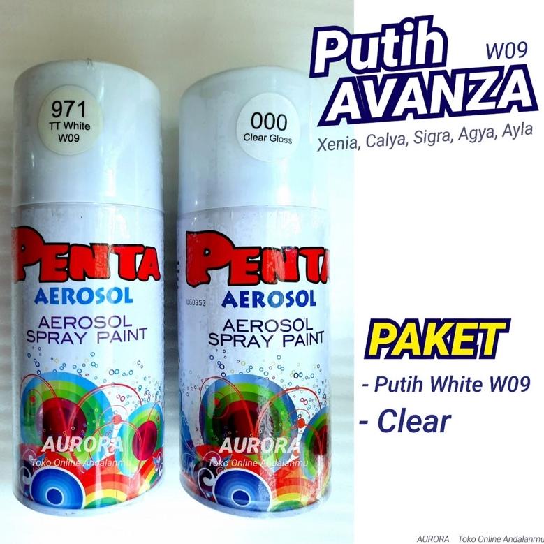 [42] PAKET Penta Aerosol 971 White TT W09 Putih Avanza + Clear Gloss 000 / Cat Mobil Toyota Agya Cal