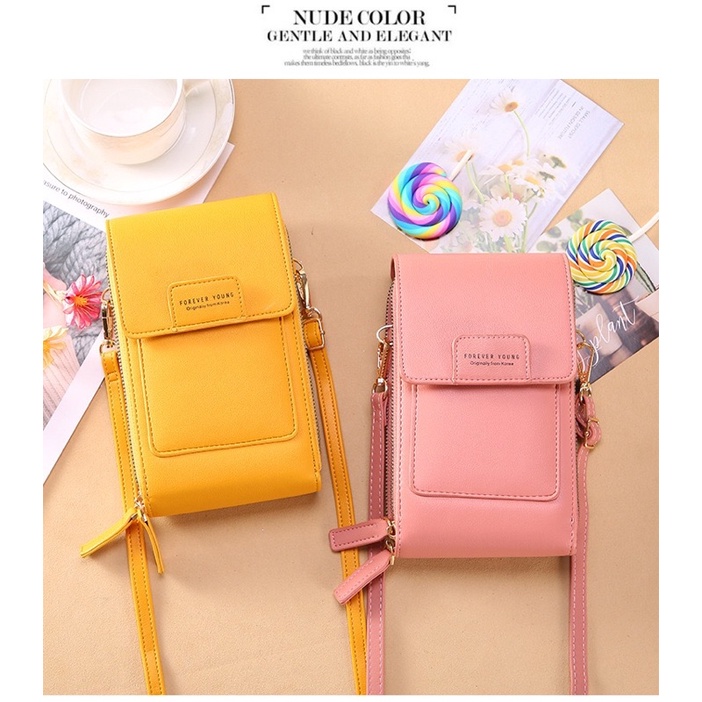 Tas Selempang Kulit Wanita Dompet Hp Touchscreen Multifungsi Tas Mini Cewek FY 9065