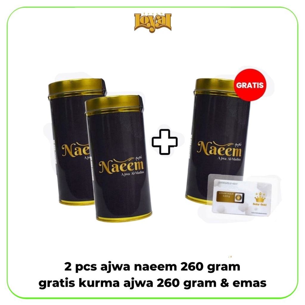 

Kurma Ajwa Naeem 260gr 2pcs (Free Ajwa Naeem 260ml + Free Baby Gold) Ajwa Al-Madinah Asli BERGARANSI