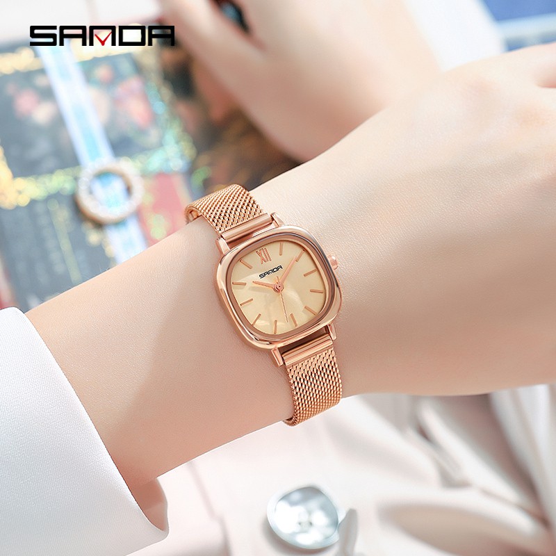 SANDA P1098 Jam Tangan Wanita Analog Tali Kulit Stainless Steel Quartz WATCHKITE WKOS