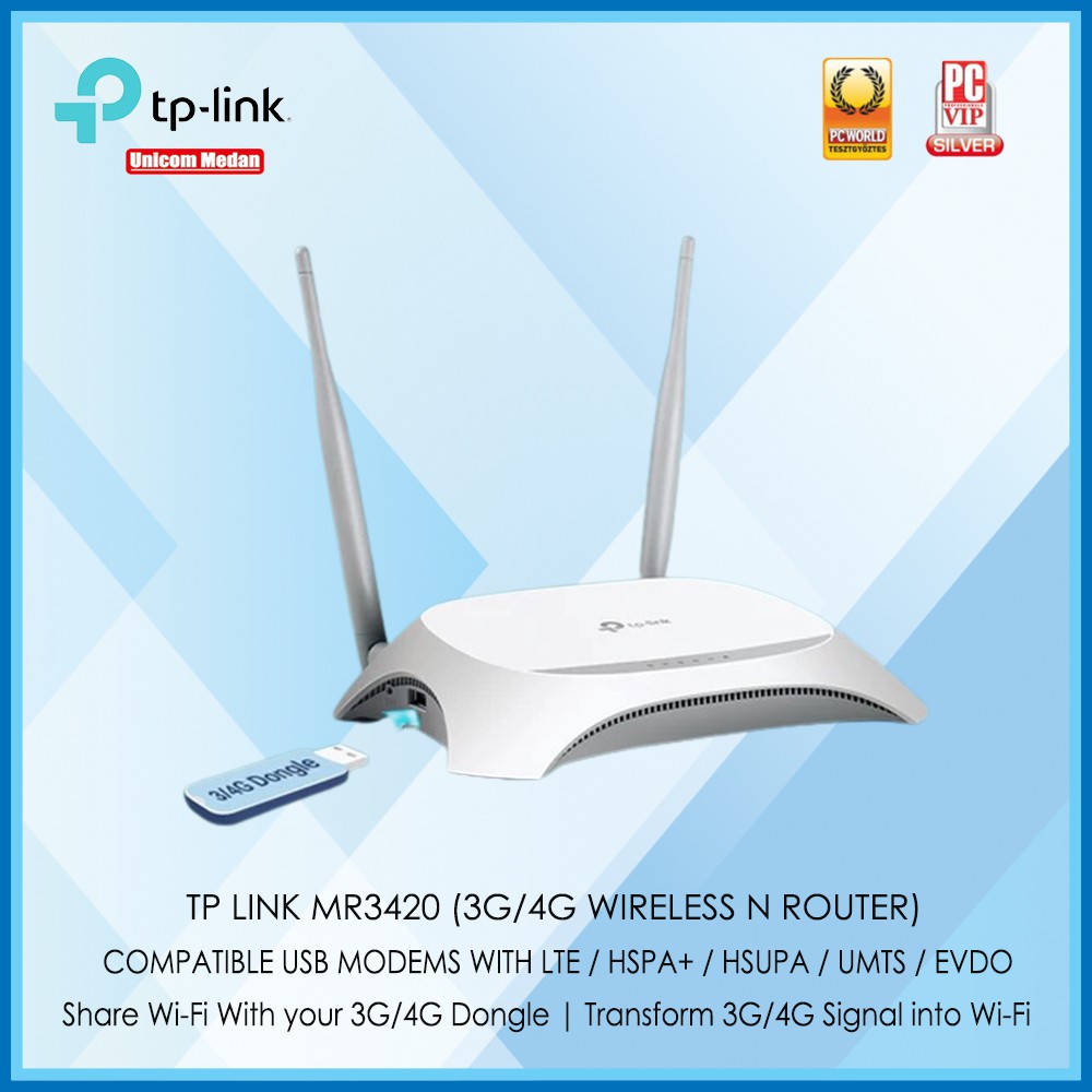 Tplink TL-MR3420 3G/4G Modem Router WiFi N 300Mbps comptible USB Modem