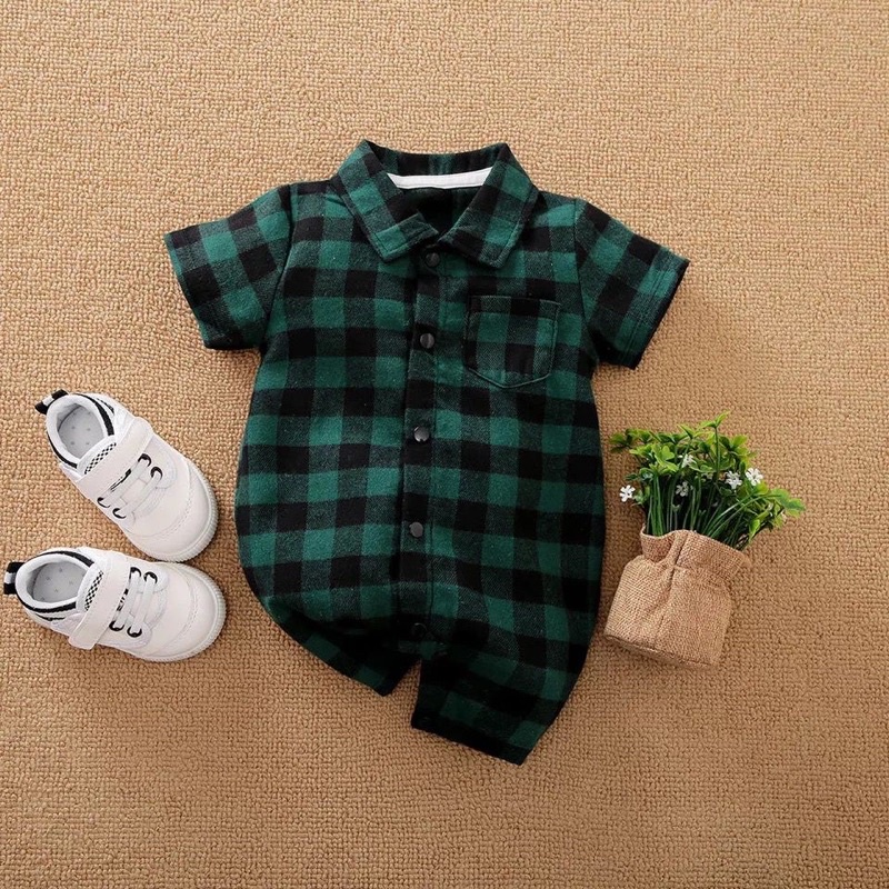 BabyGo ROMPER BAYI KERAH KOTAK KOTAK [SNI] Cotton / Baju Bayi Fashion