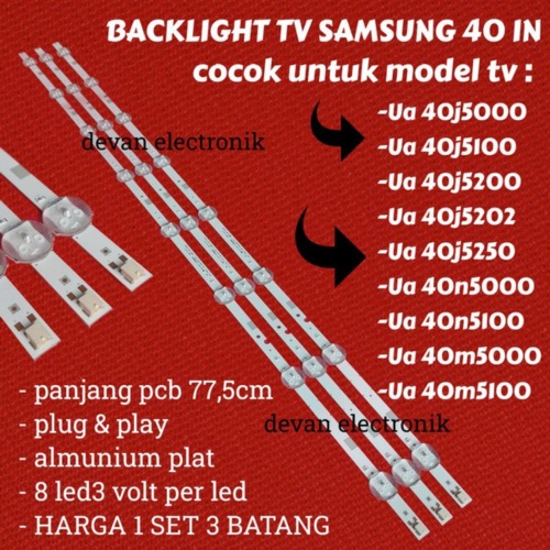 Promo BACKLIGHT SAMSUNG UA 40J5200 UA40J5200 UA40J5200AK UA40J5200DK 40 INC INCH 8 KANCING LED 3 VOL