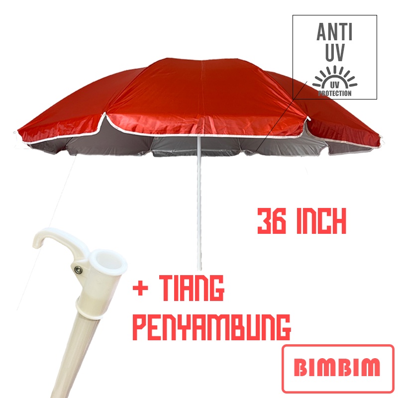 Payung Pantai 36 Inch Payung Tenda Jualan Cafe Bazaar 180 cm Anti UV Lapis Dalam Silver