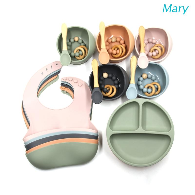 Mary 5pcs / Set Piring Makan Bayi Bahan Silikon Dengan Suction Cup