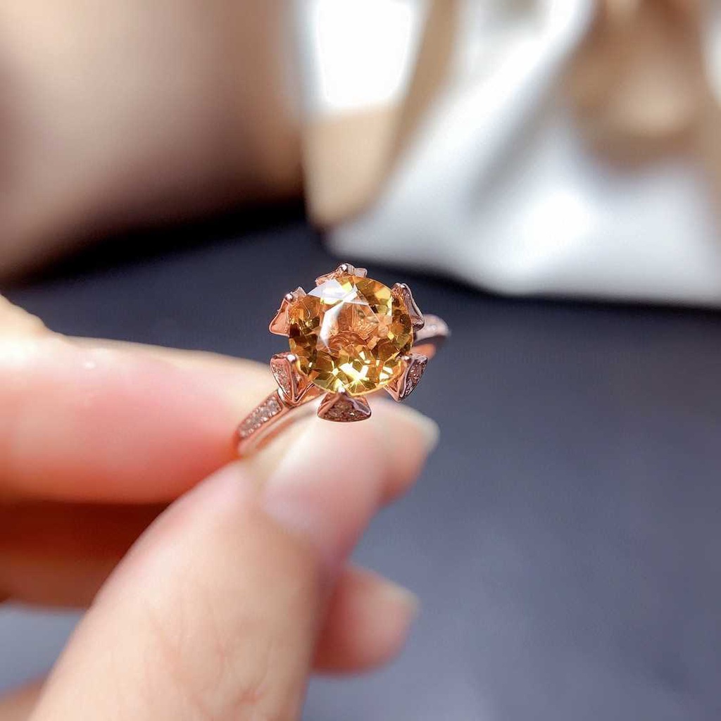 perak asli 925 cincin Wanita Batu Permata Kuning Batu Permata Cincin Dapat Disesuaikan Fashion Perhiasan