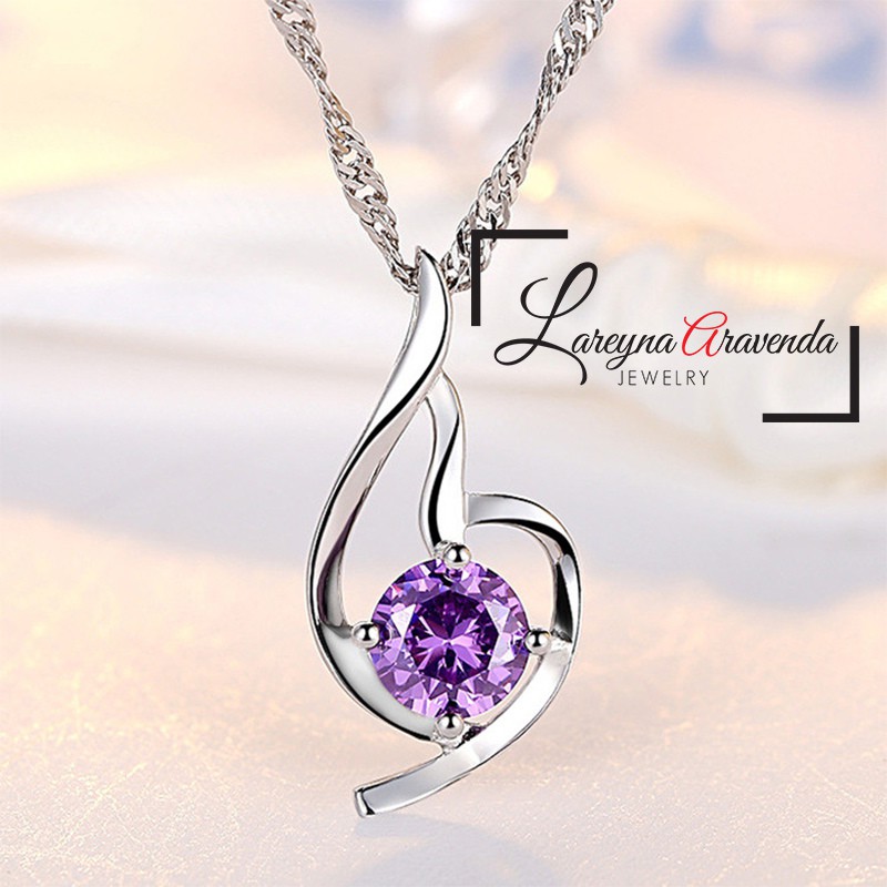 Kalung Titanium Asli + Liontin Model Pear Crystal Kristal Zirconia KL023