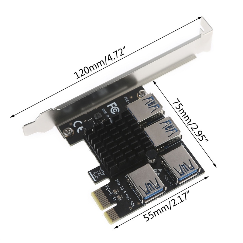 Btsg PCI Untuk Express 1x Ke 16x Powered Riser Adapter Card USB 3.0 PCI-E 1ke External 4-kartu GPU Riser Extender Untuk Min