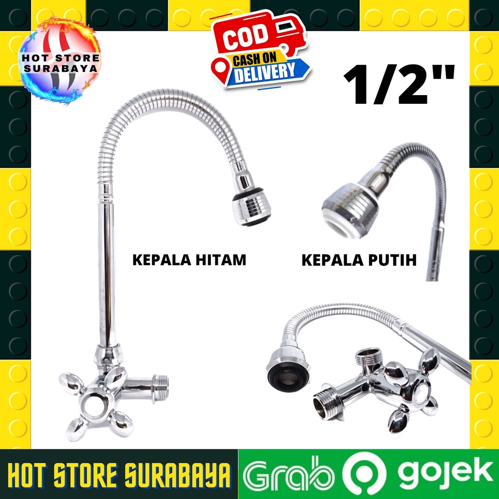 KRAN ANGSA FLEKSIBEL CUCI PIRING DAPUR DARI TEMBOK BALING ENGKOL HITAM / PUTIH 1/2 INCH 1/2&quot; MINIMALIS BERKUALITAS