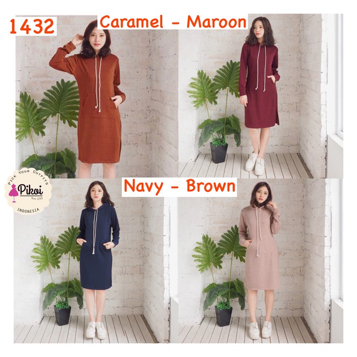 Dress hoodie lengan panjang / dress korea murah / dress wanita topi ok Murah