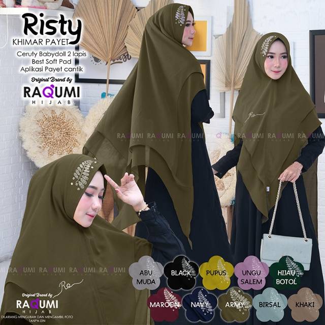 RISTY ORIGINAL RAQUMI HIJAB | RAQUMI TANGERANG | khimar soft pad | Khimar Payet | Khimar Kondanga