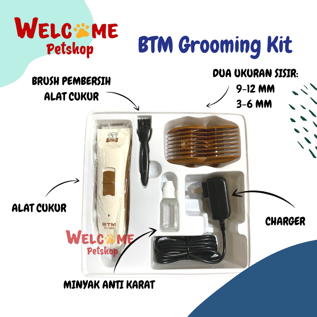 BTM Grooming Kit Alat Cukur Elektronik Bulu Anjing Kucing Lengkap