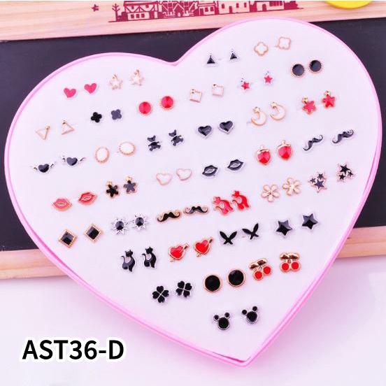Anting SET 36 Tusuk Berbagai Bentuk Women Earrings Set-D