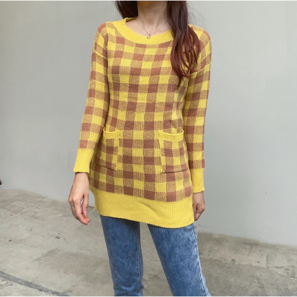 SL278 - Atasan Sweater Rajut Yellow Atasan Wanita