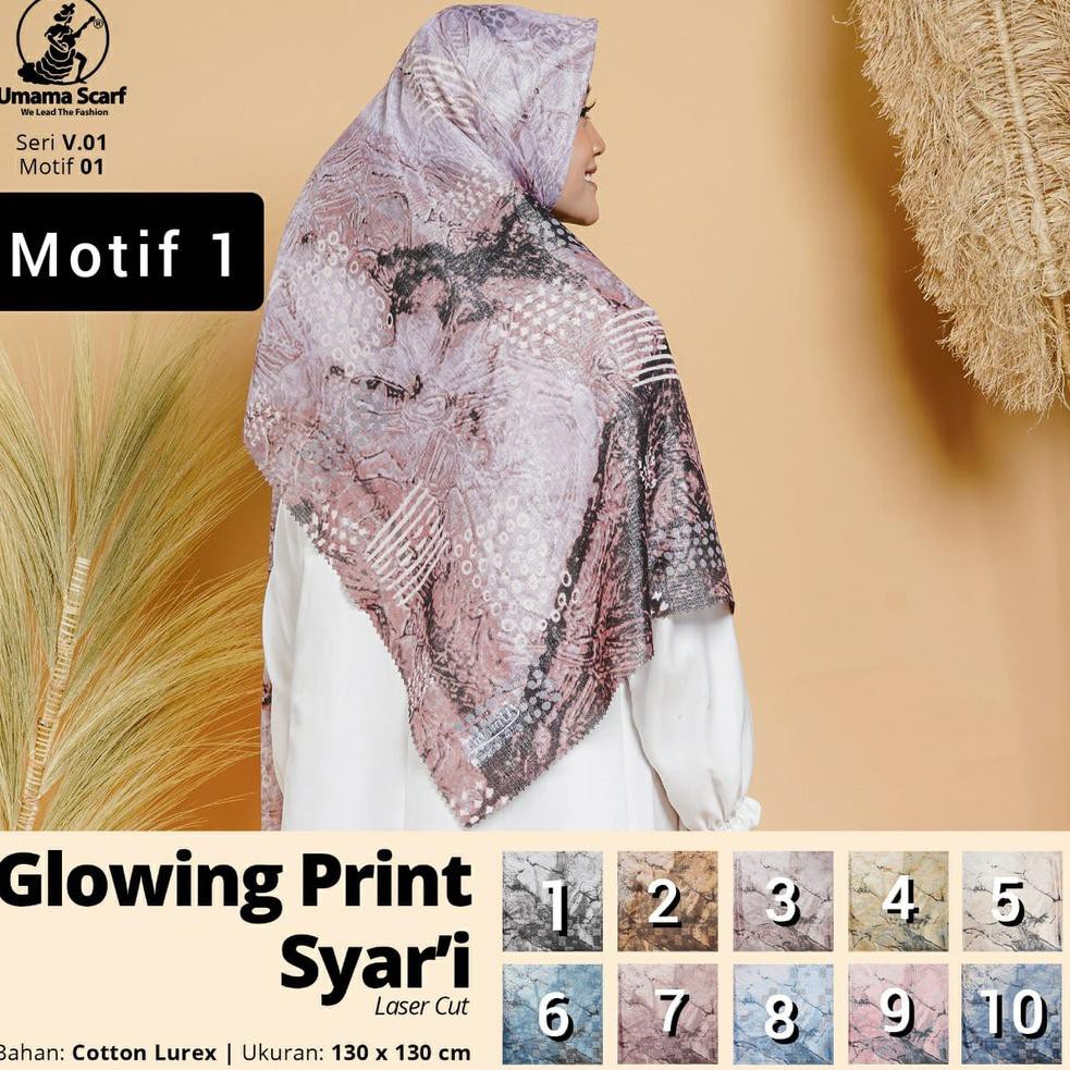 2.2 Fasion sale Premium GLOWING PRINT SYAR'I LC Original UMAMA LASERTCUT Scarf Syari Motif Segiempat