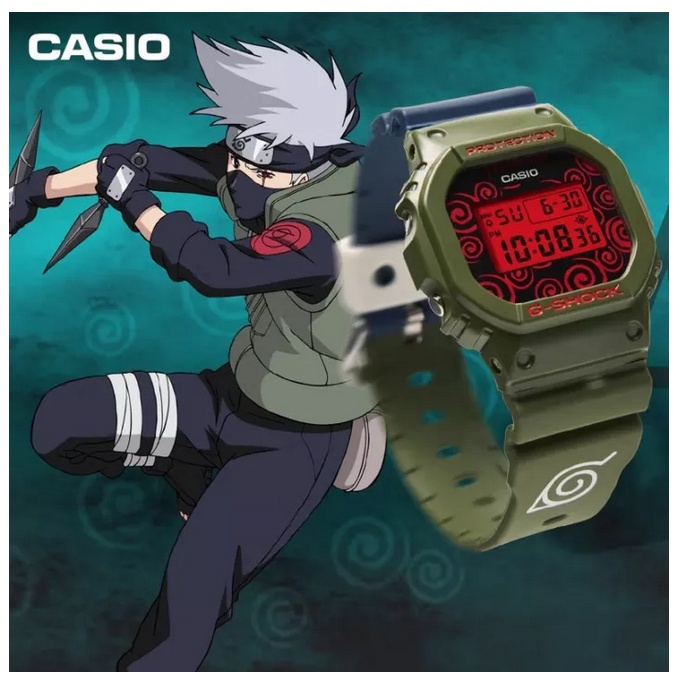 Casio G-Shock • Naruto Wind Transmission DW5600 Jam Tangan Olahraga Pria Tampilan Ganda 200M Tahan Air Shockproof dan Waterproof Waktu Dunia LED Lampu Otomatis DW-5600KAK21-3PFN