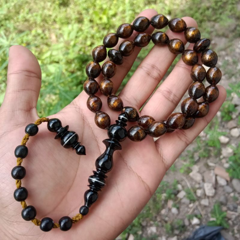 Tasbih Yuser Akar Bahar Tali Arus Asli Motif Oval 33 Butir