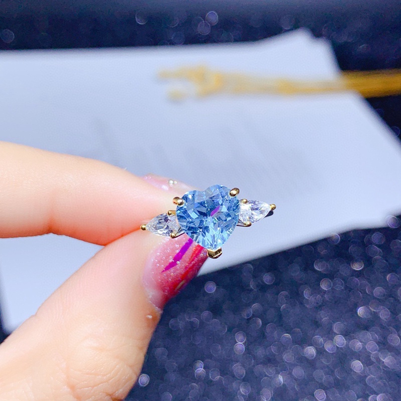 Fancyqube Cincin Bentuk Hati Bahan Cubic Zirconia Warna Biru Dapat Disesuaikan Untuk Wanita