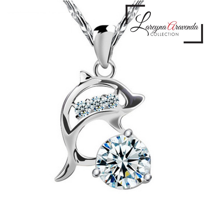 Kalung Titanium + Liontin Wanita Model Dolphin Kristal Crystal KL051