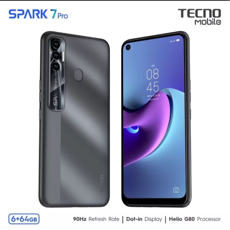 Tecno Spark 7 PRO - 6/64GB Garansi Resmi - Magnet Black