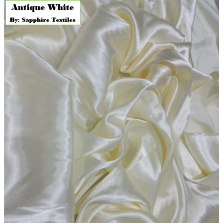 1Meter Kain Satin Silk Kilap Premium Jakarta Maxmara Lux (Jenis Bahan) Satin Bridesmaid Saten Silk Premium Kilap Bahan Satin Silk Charmuse Meteran Grosir Murah dan Bagus-Antique White/Pearl